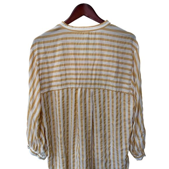 Zara Trf Collection Mustard Yellow Striped Mother of Pearl Blouse Size XS - Picture 8 of 13